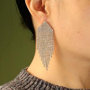 Vintage long tassel earrings for women featuring sparkling crystal geometric fringe design