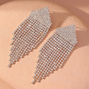Luxurious vintage crystal long tassel earrings with silver finish for elegant women