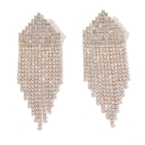 Vintage Luxury Alloy Rhinestone Long Tassel Earrings Geometric Sparkling Jewelry For Women Fashion Accessory