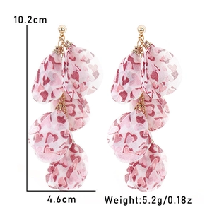 Boucles d'oreilles en tissu à imprimé cœur rose, 10,2 cm de long avec clous dorés