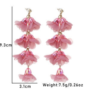 Pink floral tassel earrings with 9.3cm length and multiple layers of delicate petals