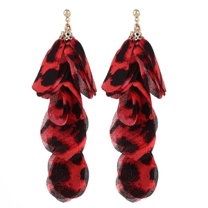 Handmade leopard print fabric tassel earrings with gold-tone stud for women fashion