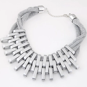 Silver chunky geometric woven choker necklace with oval metallic links for women