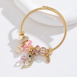 Bracelet Jonc Dauphin En Acier Titane Avec Cristal Strass Trèfle À Quatre Feuilles Pour Femmes Bijoux Mode