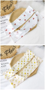 Detail of white cooling ice silk arm sleeves with cute strawberry and avocado fruit prints