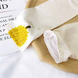 Off-white ice silk sun protection sleeves with cute yellow durian print for women