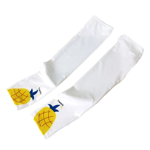 White ice silk cooling arm sleeves with yellow pineapple print for summer sun protection