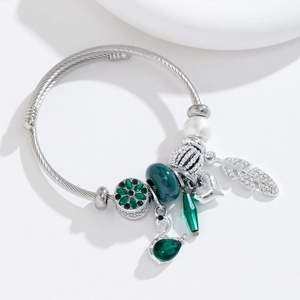 Bracelet Jonc En Acier Inoxydable Femmes Breloque Cristal Künstliche Perle D'imitation Cygne Coeur Feuille Fil Torsadé Manchette Ouverte