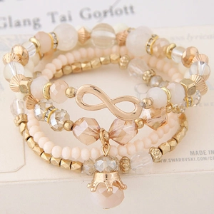 Bohemian 4-piece multilayer beaded bracelet set with infinity charm and crown pendant
