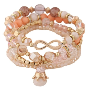 Bohemian multi-layer beaded bracelet set with infinity charm and crystal crown pendant