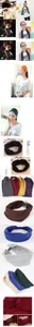 Detailed view of elastic knitted cotton yoga headbands with handmade label and size specs