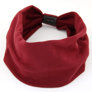 Elastic burgundy knitted yoga headband for women with soft wide-brimmed textile texture