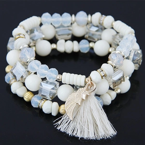 Bohemian Multilayer Beaded Bracelet Alloy Resin Crystal Wing Charm Tassel Vintage Fashion Jewelry Gift For Women