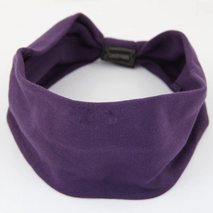Elastic purple wide-brimmed knitted yoga headband with stylish crisscross pleated design