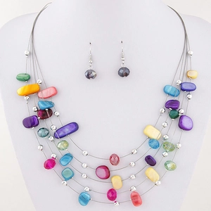 Bohemian Multi Layer Necklace And Earrings Shell Crystal Alloy Jewelry Vintage Ethnic Style For Women