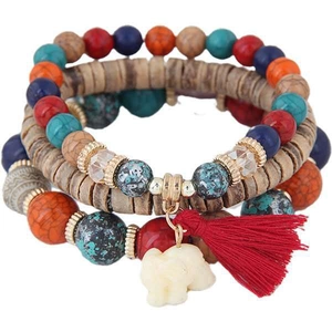 Set di bracciali bohémien multistrato con nappe e ciondoli a forma di elefante