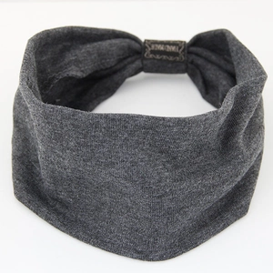 Elastic dark gray knitted yoga headband with handmade label for women sports