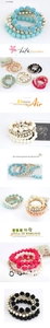 Detail of bohemian multilayer stretch bracelets with pearls and resin roses