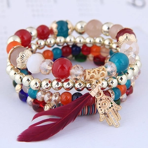 Ensemble de bracelets de perles multicouches bohème avec plume et main de Hamsa