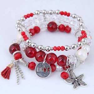 Bracelets Multicouches Bohème Künstliche Perles Résine Alliage Fausse Künstliche Perle Cristal De Verre Étoile De Mer Gland Bijoux Pour Femmes
