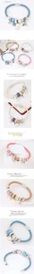 Détail de bracelets en cuir tressé avec perles de cristal et breloques gravées love
