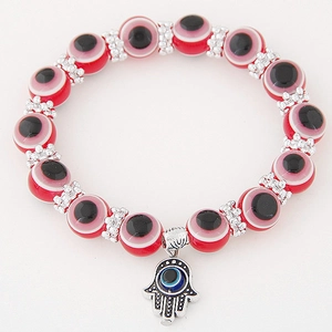 Retro blue Evil Eye beaded bracelet with Hamsa Hand charm for couples and spiritual wear