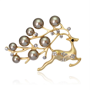 Broche Cerf Élégante En Alliage Avec Strass Et Künstliche Perle Pour Femmes Épingle Renne De Noël Boucle De Foulard