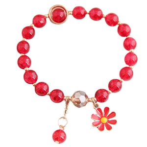 Gänseblümchen Perlenarmband mit roten Kristallperlen und goldenen Details für Damen