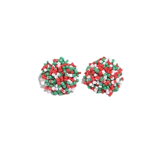 Bohemian beaded Christmas stud earrings featuring red green and white round bead clusters