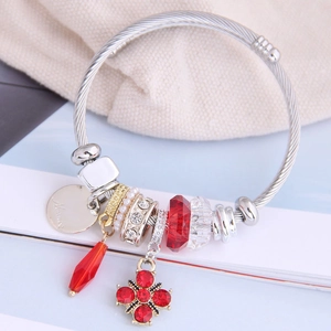 Women's four-leaf clover crystal and pearl charm bracelet with red cross pendant