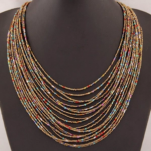 Bohemian multi-layer beaded necklace featuring colorful beads in vintage ethnic style