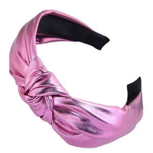 Cerchietto annodato rosa metallizzato con trama lucida e fodera interna antiscivolo