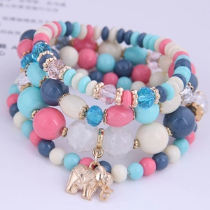 Multilayer Beaded Bracelet Alloy Resin Crystal Beads Golden Elephant Pendant Bohemian Ethnic Vintage Jewelry Women