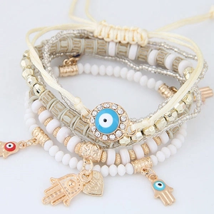Bohemian multi-layer evil eye and Hamsa hand beaded bracelet set for women