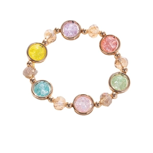 Buntes Perlenarmband mit Regenbogen-Glassteinen und goldfarbenen Metallperlen