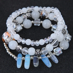 Bohemian multi-layer beaded bracelet with cat's eye, agate, crystals and rose charms
