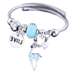 Silver woven wire bracelet with blue faceted bead and deer pendant with LOVE charm