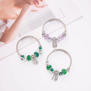 Dreamcatcher Charm Bracelet Stainless Steel Crystal Beads Feather Clover Crown Pendant Bohemian Jewelry For Women