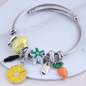Bracciale Rigido A Spirale In Filo Di Acciaio Con Ciondoli Limone Carota In Smalto Gioielli Di Moda Per Donna
