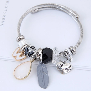Silver twisted rope bracelet with crystal beads and heart charm engraved with Lovely