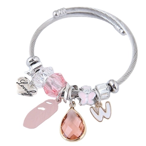 Silver charm bracelet with pink crystals, lovely heart pendant and butterfly details