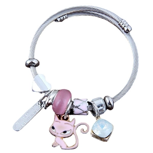 Braccialetto alla Moda Donna con Ciondolo Gatto in Lega e Smalto Cuore Cristallo Quadrato Gioielli Eleganti Regalo