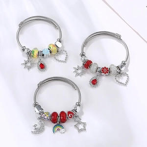 Edelstahl Kabeldraht Charm Armband Für Damen Legierung Herz Mond Stern Kristall Emaille Perlen Boho Schmuck