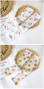 Detail of ice silk sun sleeves featuring peach and dot prints with a high-elastic texture