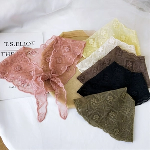 Lace embroidered triangle scarf set in various colors with vintage floral patterns