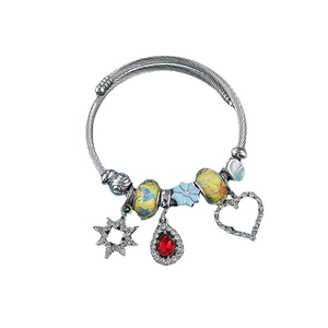 Edelstahl Charm-Armband im Boho-Stil mit blauen Blumen und gelben Glasperlen