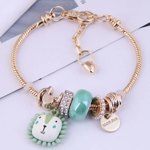 Bracelet À Breloques Chaîne Serpent Pour Femmes Alliage Avec Pendentif Tête De Lion Perles De Verre Bijoux Mode