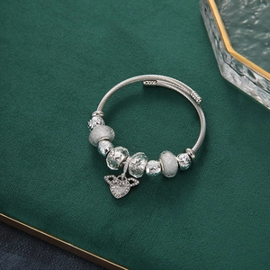 Silver Tone Alloy Charm Bracelet With Hot Air Balloon Heart Angel Leaf Pendants Adjustable Braided Wire Jewelry For Women