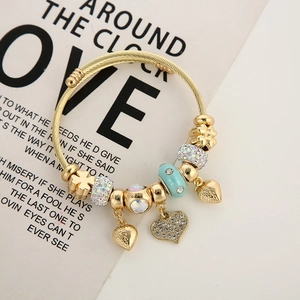Bracelet Câble En Acier Inoxydable Avec Breloques Coeur Trèfle En Alliage Et Perles Strass Pour Femmes Bijoux De Mode
