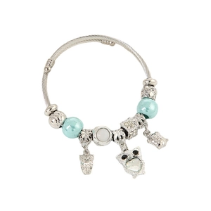 Bohemian stainless steel charm bracelet with blue beads, owl and turtle pendants